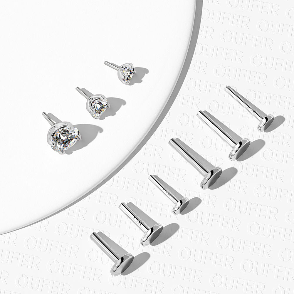 14K White Gold CZ Threadless Helix Stud