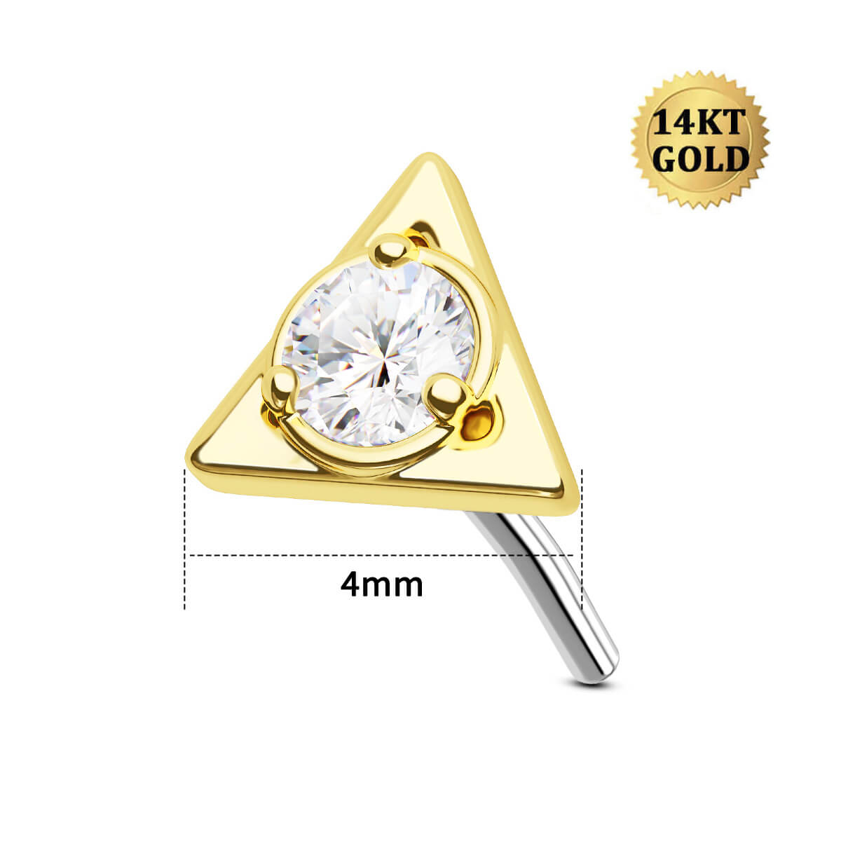 14K Gold Triangle CZ Top Threadless Nose Stud