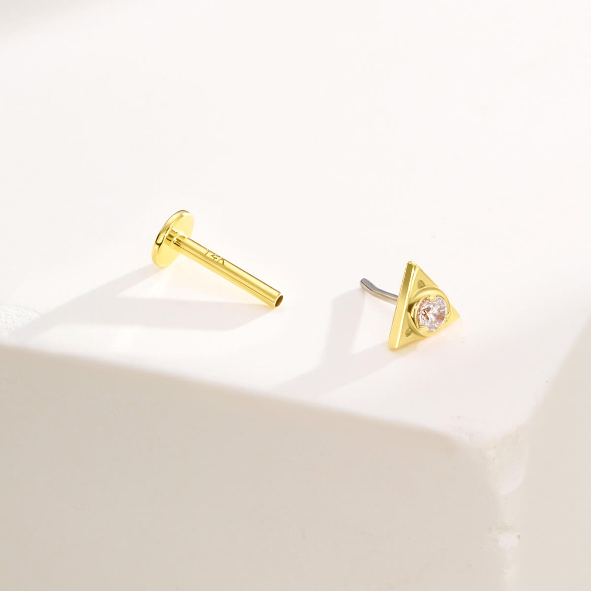 14K Gold Triangle CZ Top Threadless Nose Stud