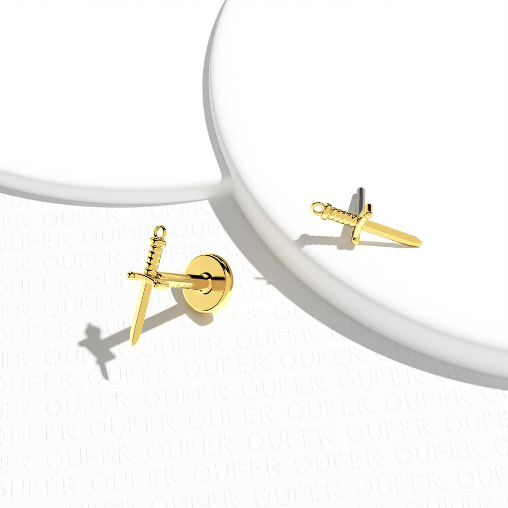 14K Gold Dagger Threadless Nose Stud