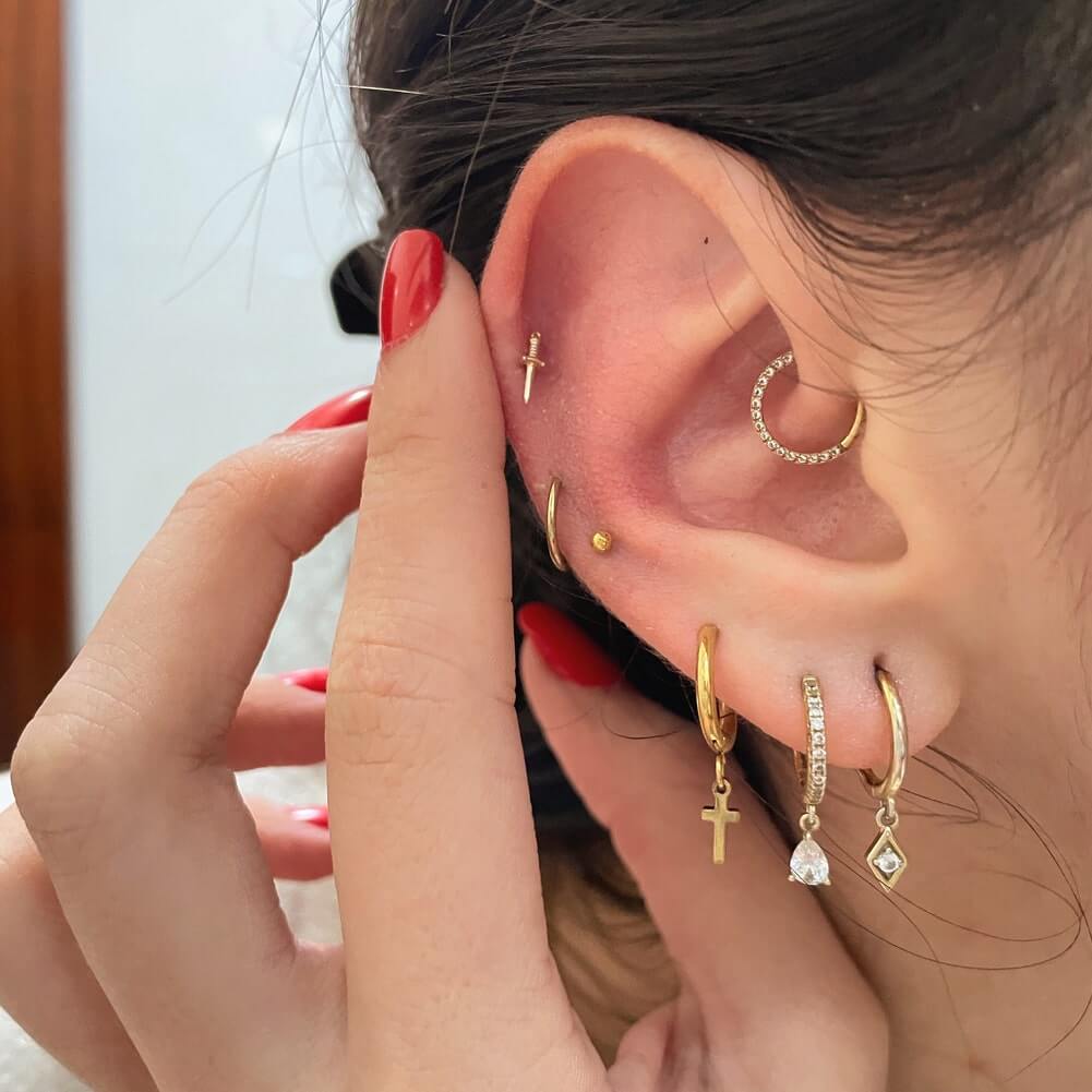 14K Gold Dagger Threadless Nose Stud