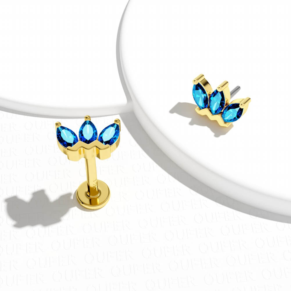 14K Gold Crown CZ Threadless Nose Stud