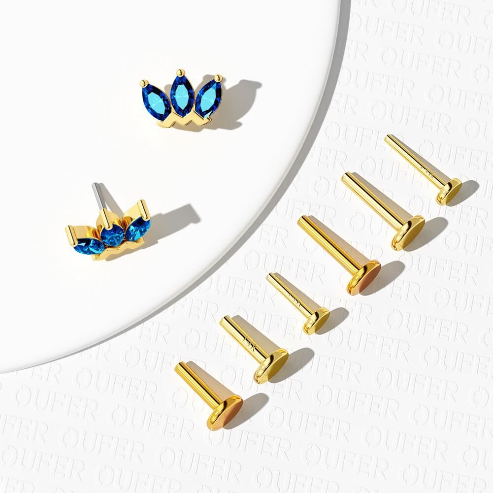14K Gold Crown CZ Threadless Nose Stud