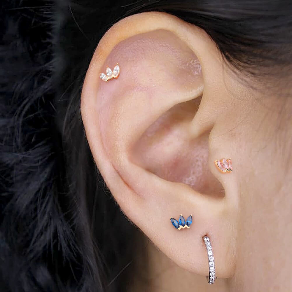 14K Gold Crown CZ Threadless Nose Stud