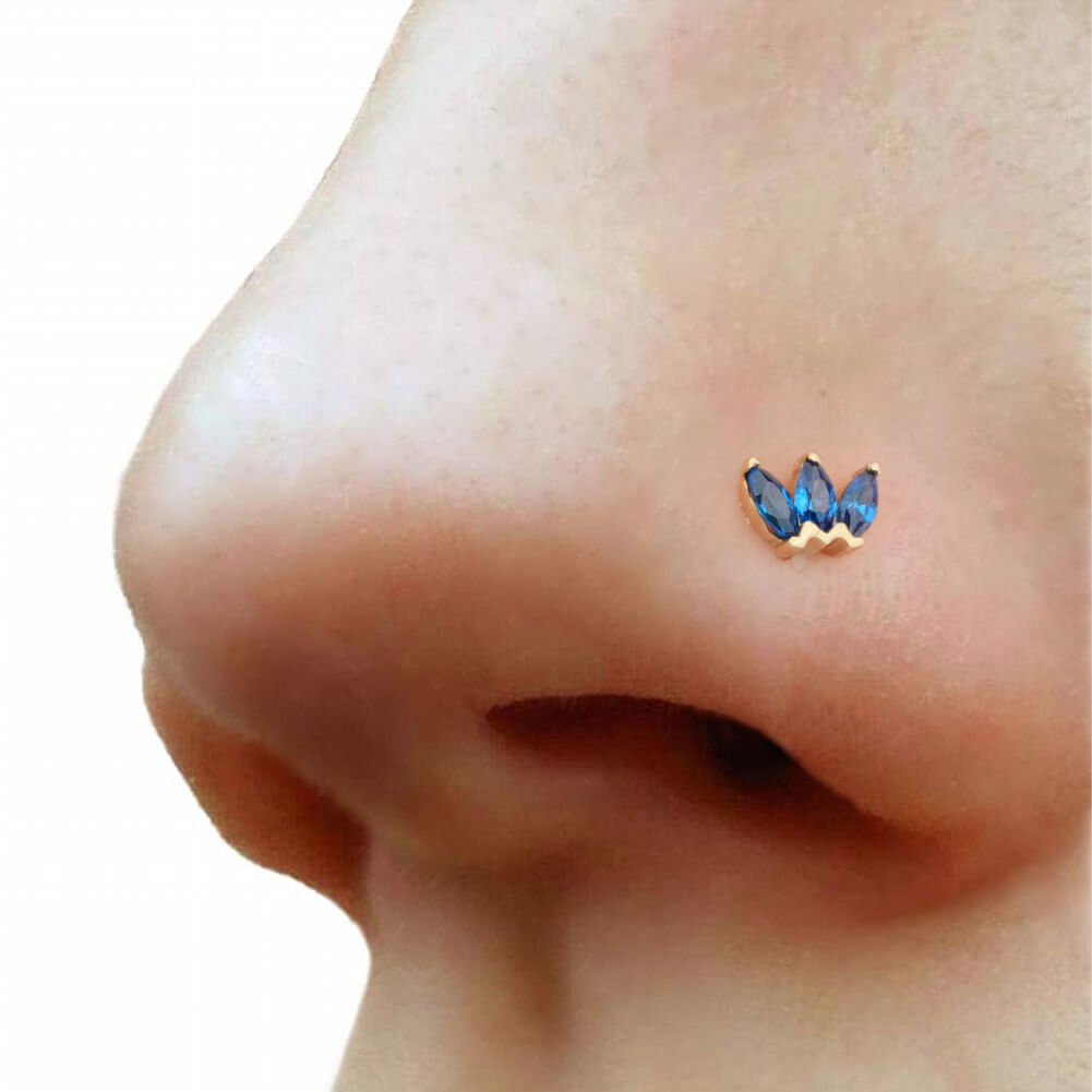 14K Gold Crown CZ Threadless Nose Stud