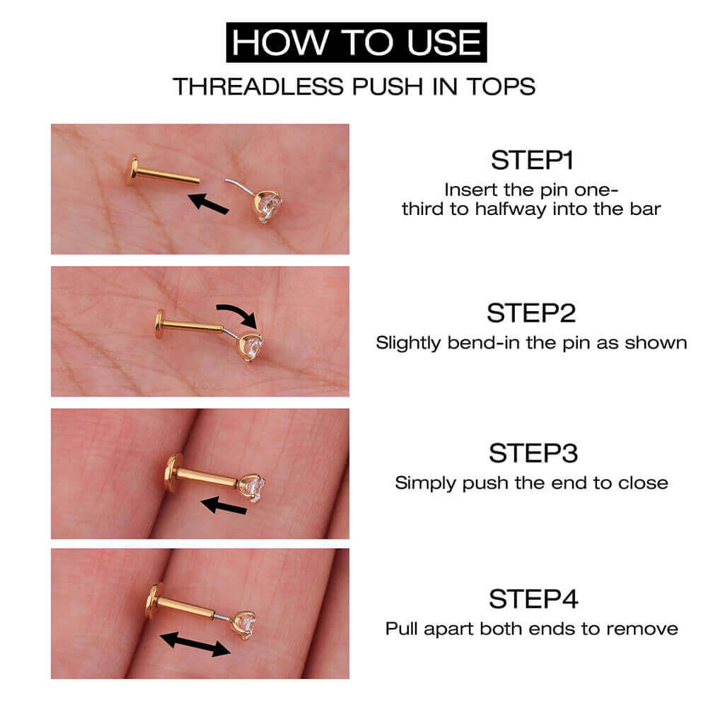 14K Gold CZ Crown Threadless Helix Earring