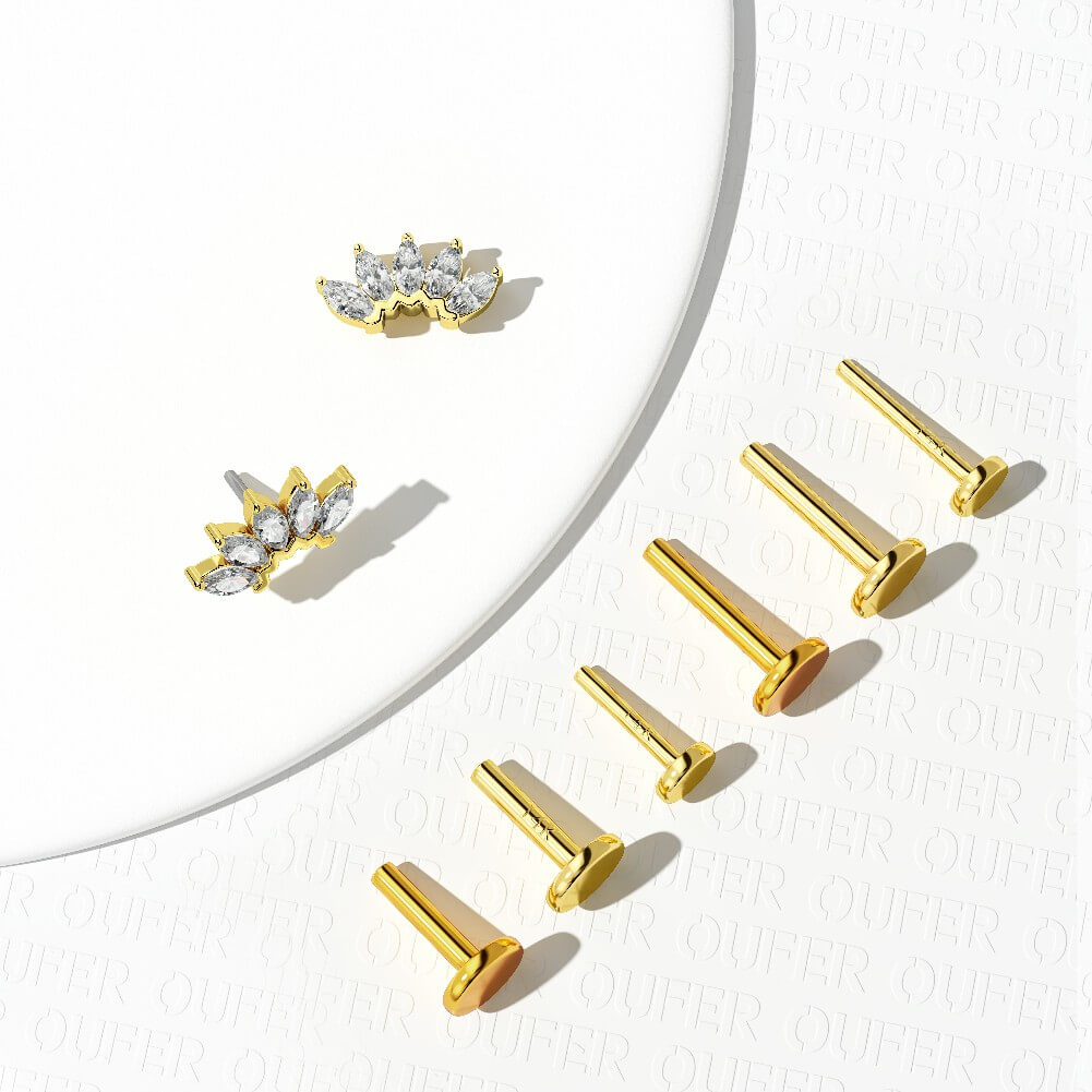 14K Gold CZ Crown Threadless Helix Earring