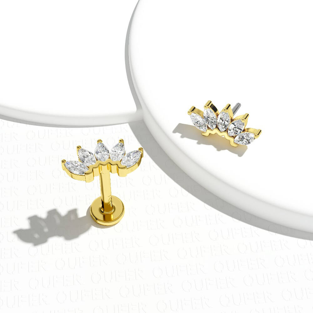 14K Gold CZ Crown Threadless Helix Earring