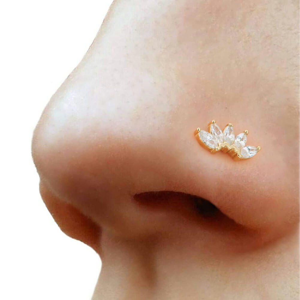 14K Gold CZ Crown Threadless Helix Earring