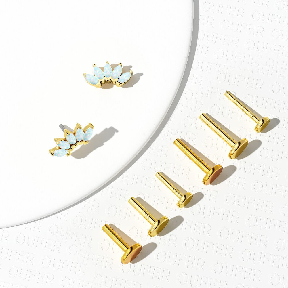 14K Gold Opal Crown Threadless Helix Earring