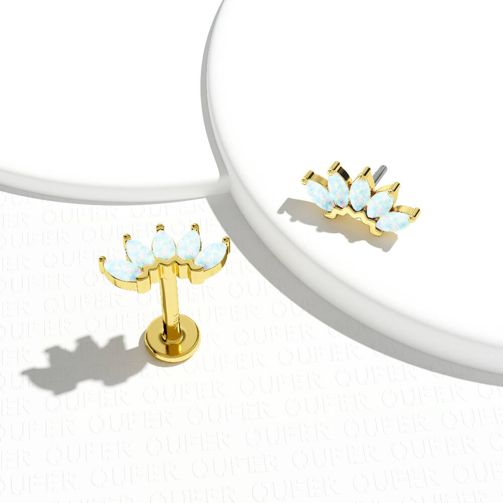 14K Gold Opal Crown Threadless Helix Earring