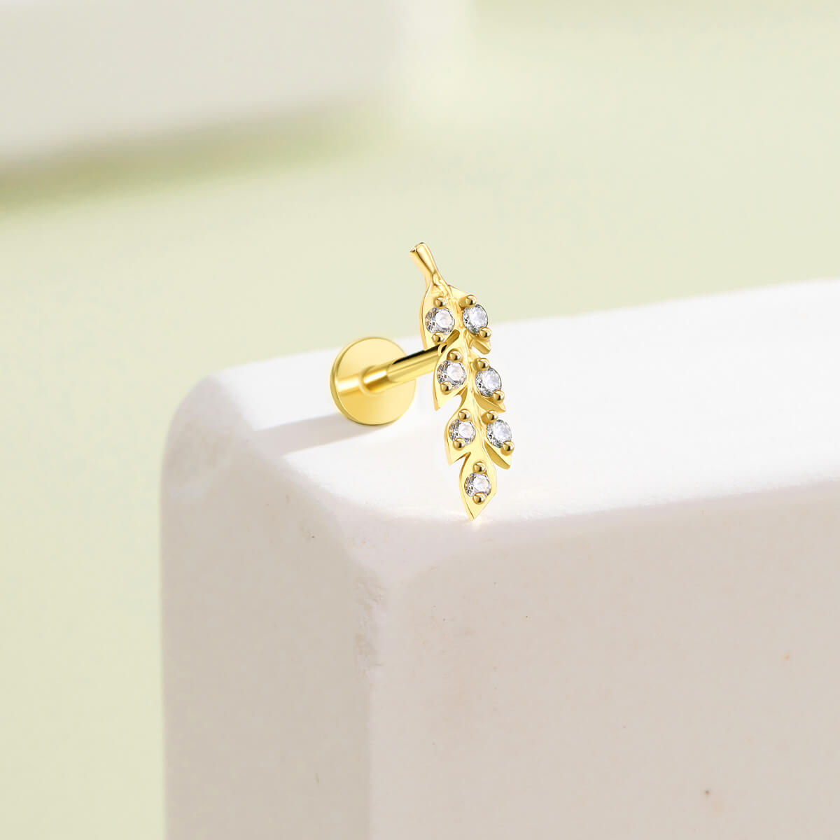 14K Gold Leaves Threadless Helix & Nose Stud