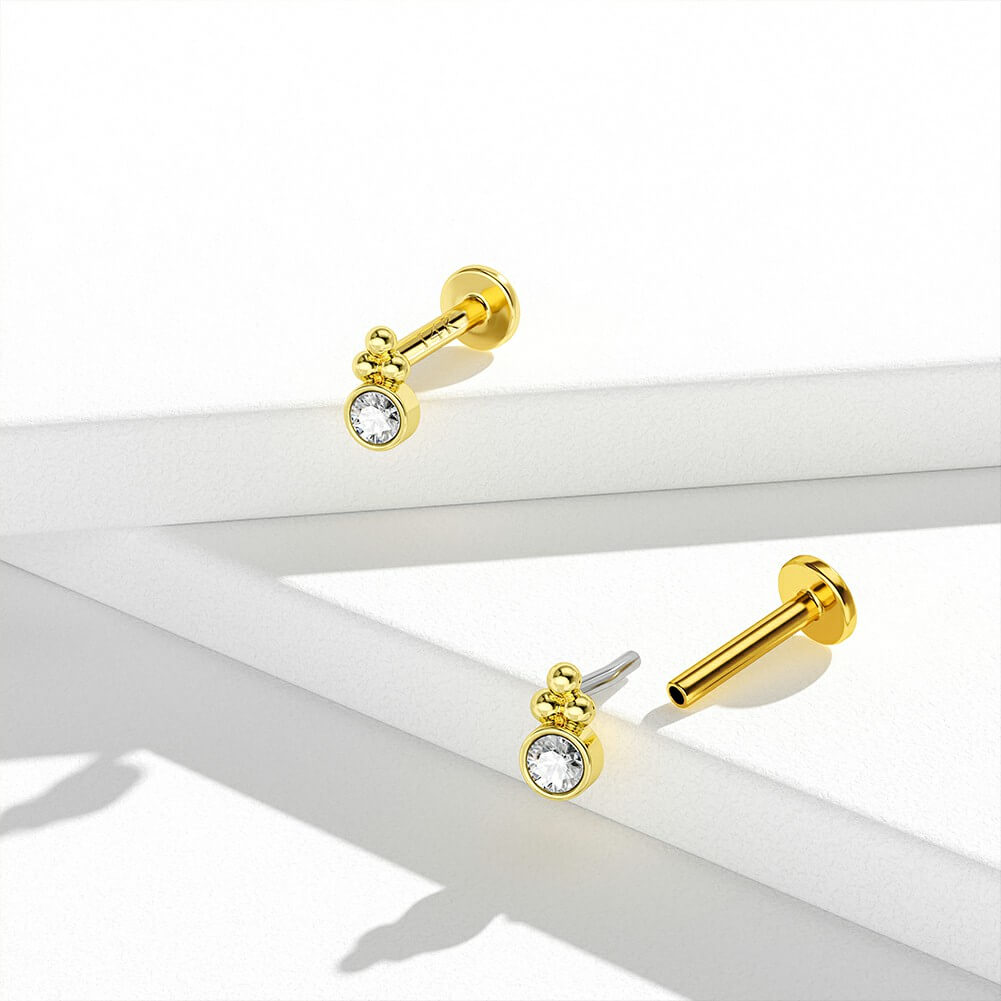 14K Gold CZ Beads Threadless Nose Stud