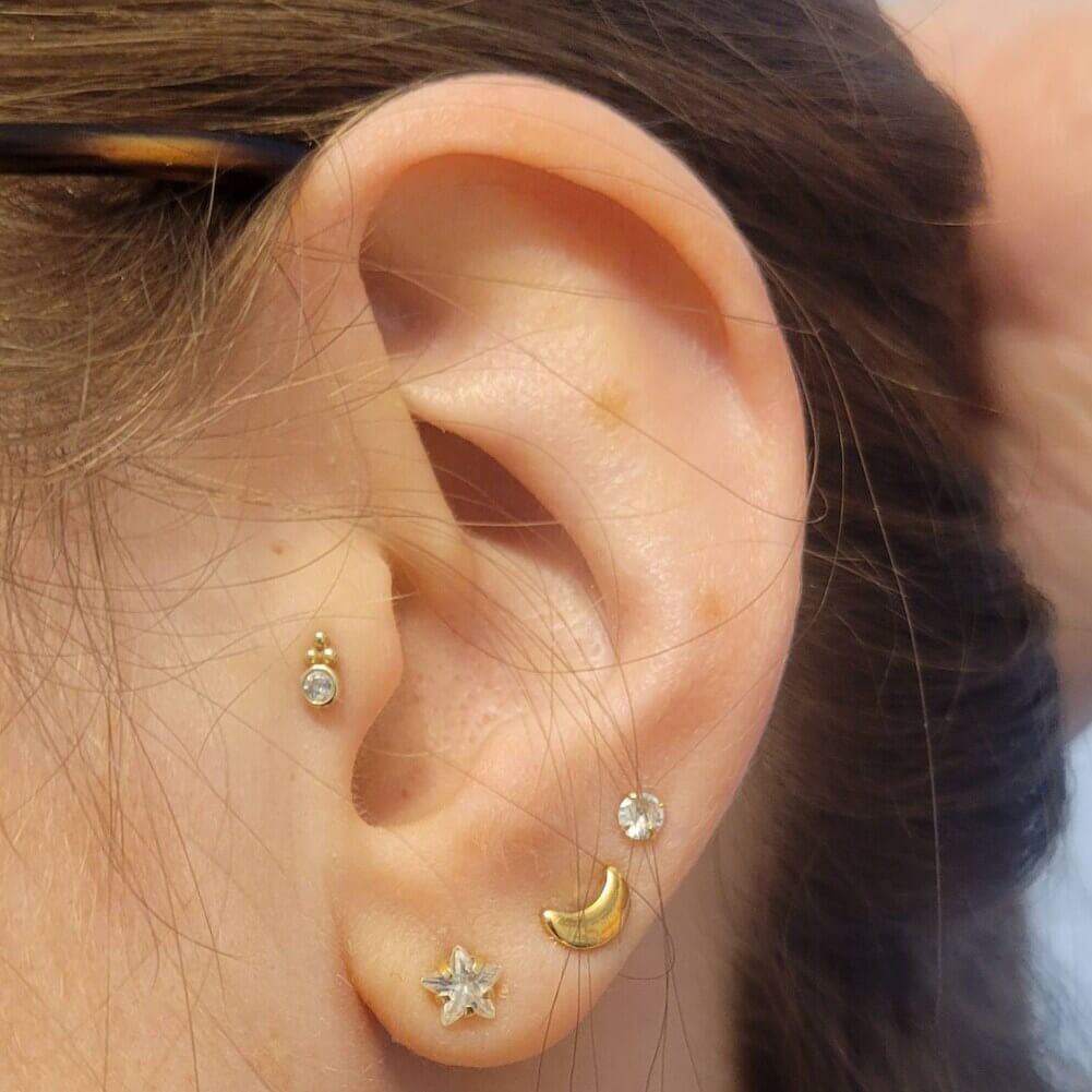 14K Gold CZ Beads Threadless Nose Stud