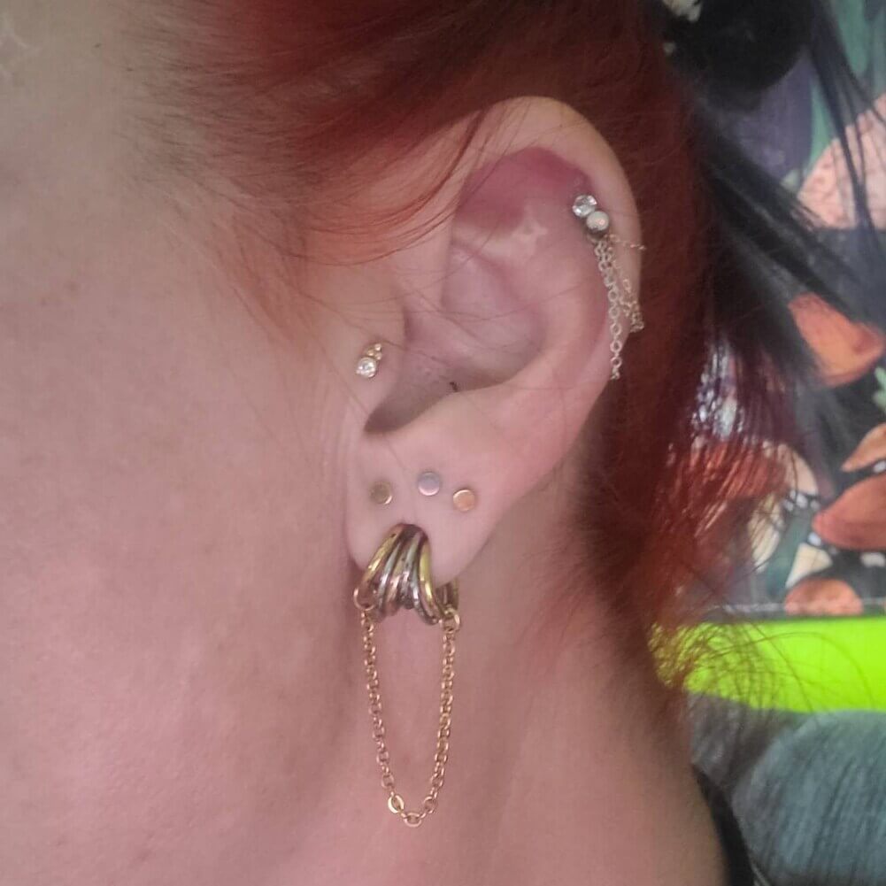 14K Gold CZ Beads Threadless Nose Stud
