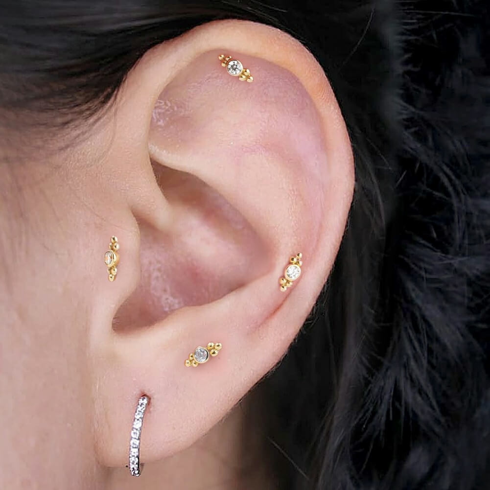 14K Gold Symmetry Beads Threadless Labret Stud