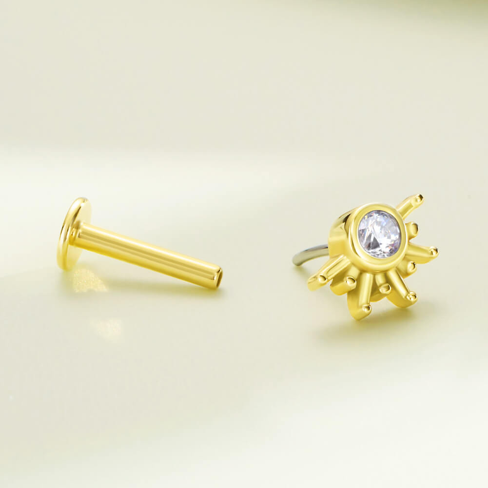 14K Gold Shiny Sun Threadless Cartilage Earring