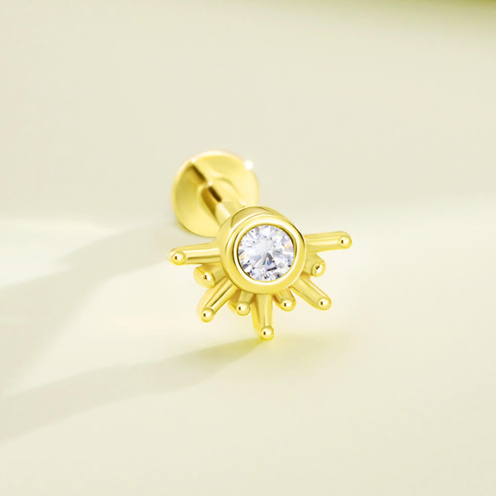 14K Gold Shiny Sun Threadless Cartilage Earring