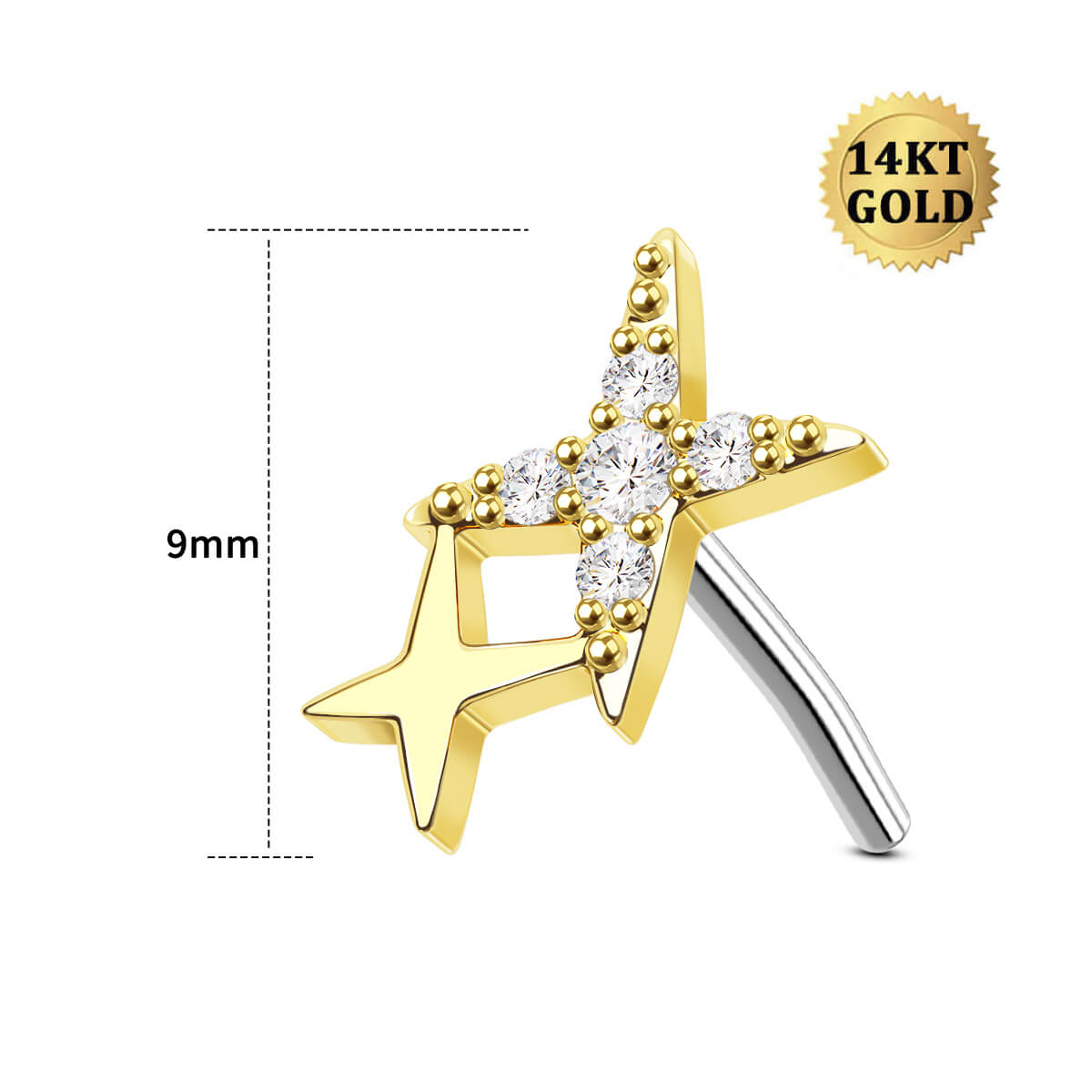 14K Gold Shinny Star Threadless Nose Stud