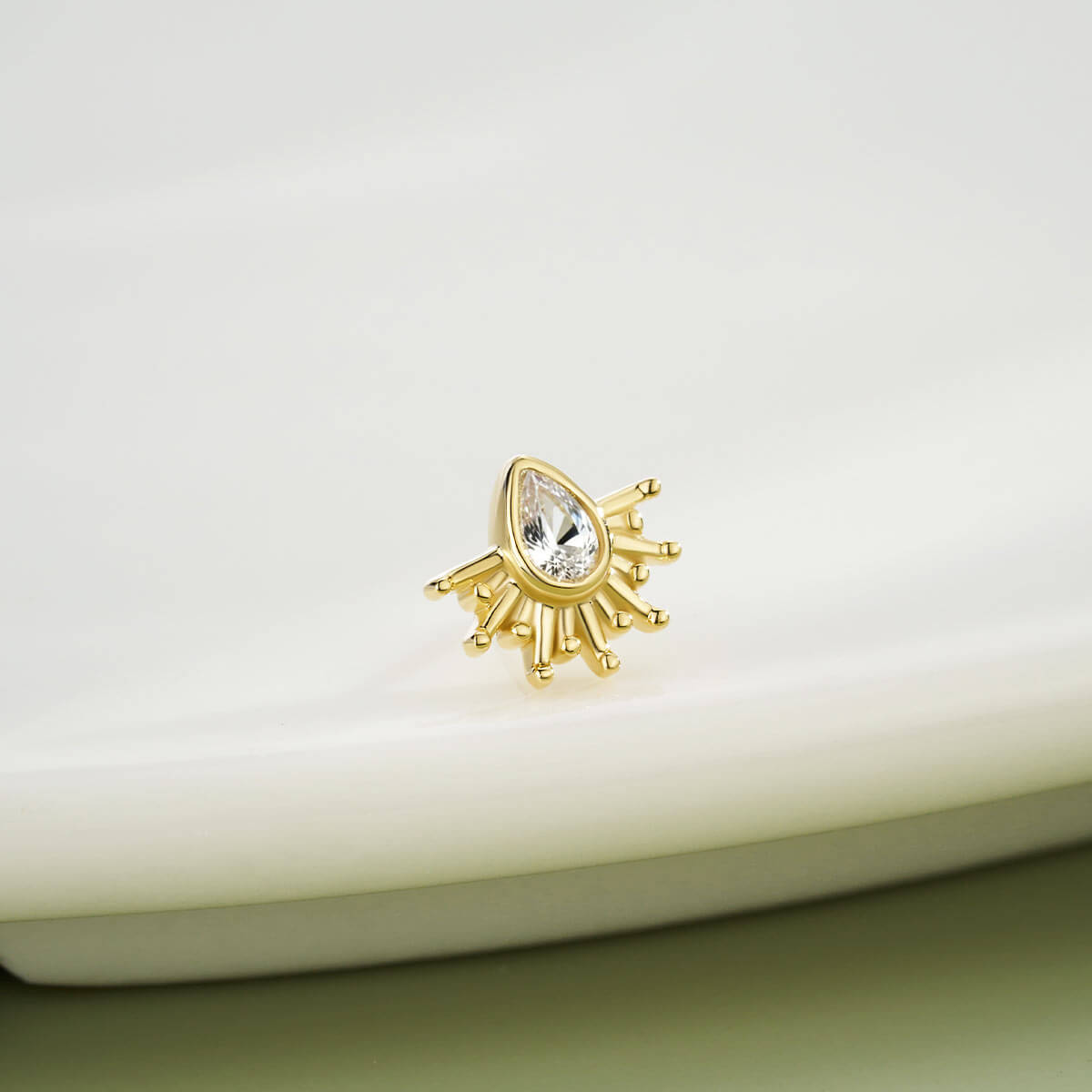 14K Gold Marquise CZ Sunburst Threadless Nose Stud