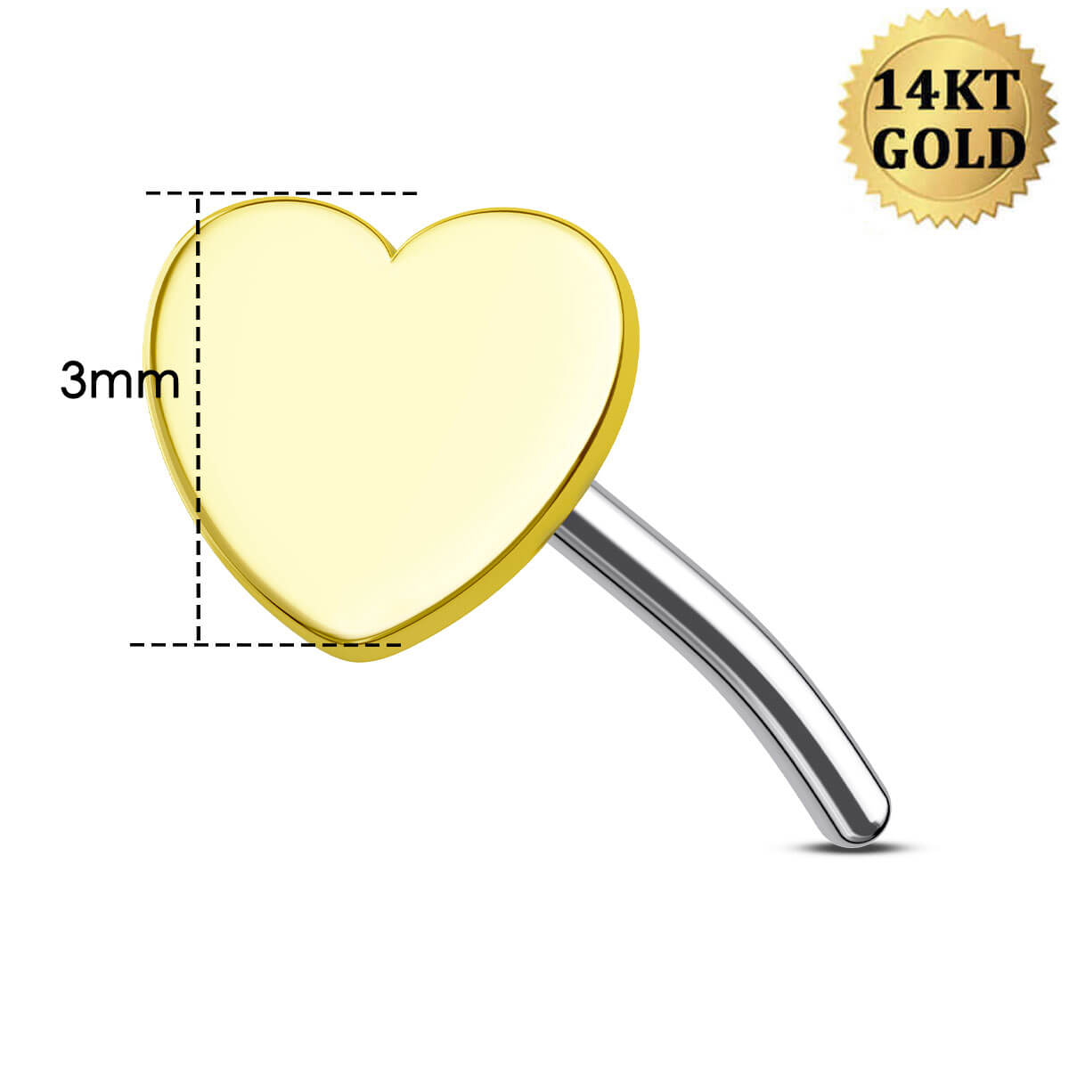 14K Gold Flat Heart Shape Threadless Nose Stud