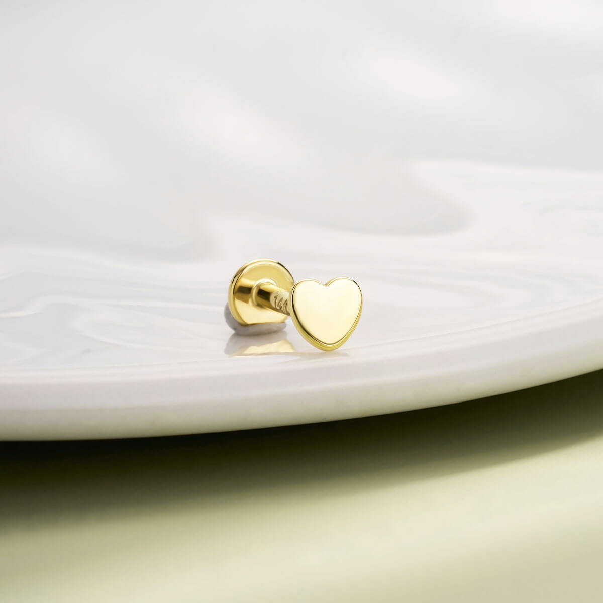14K Gold Flat Heart Shape Threadless Nose Stud