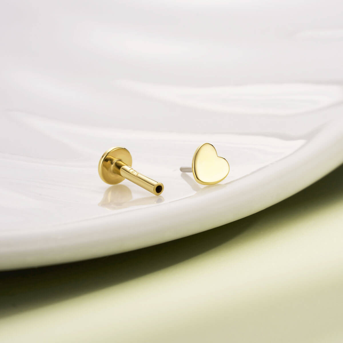 14K Gold Flat Heart Shape Threadless Nose Stud