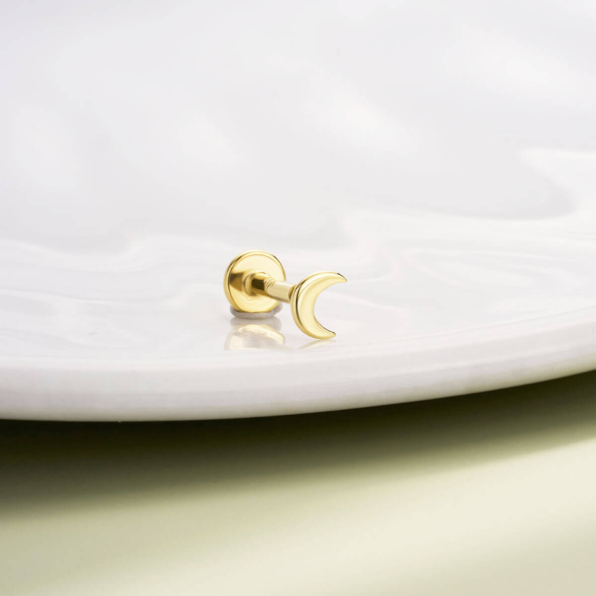14K Gold Flat Moon Threadless Nose Stud