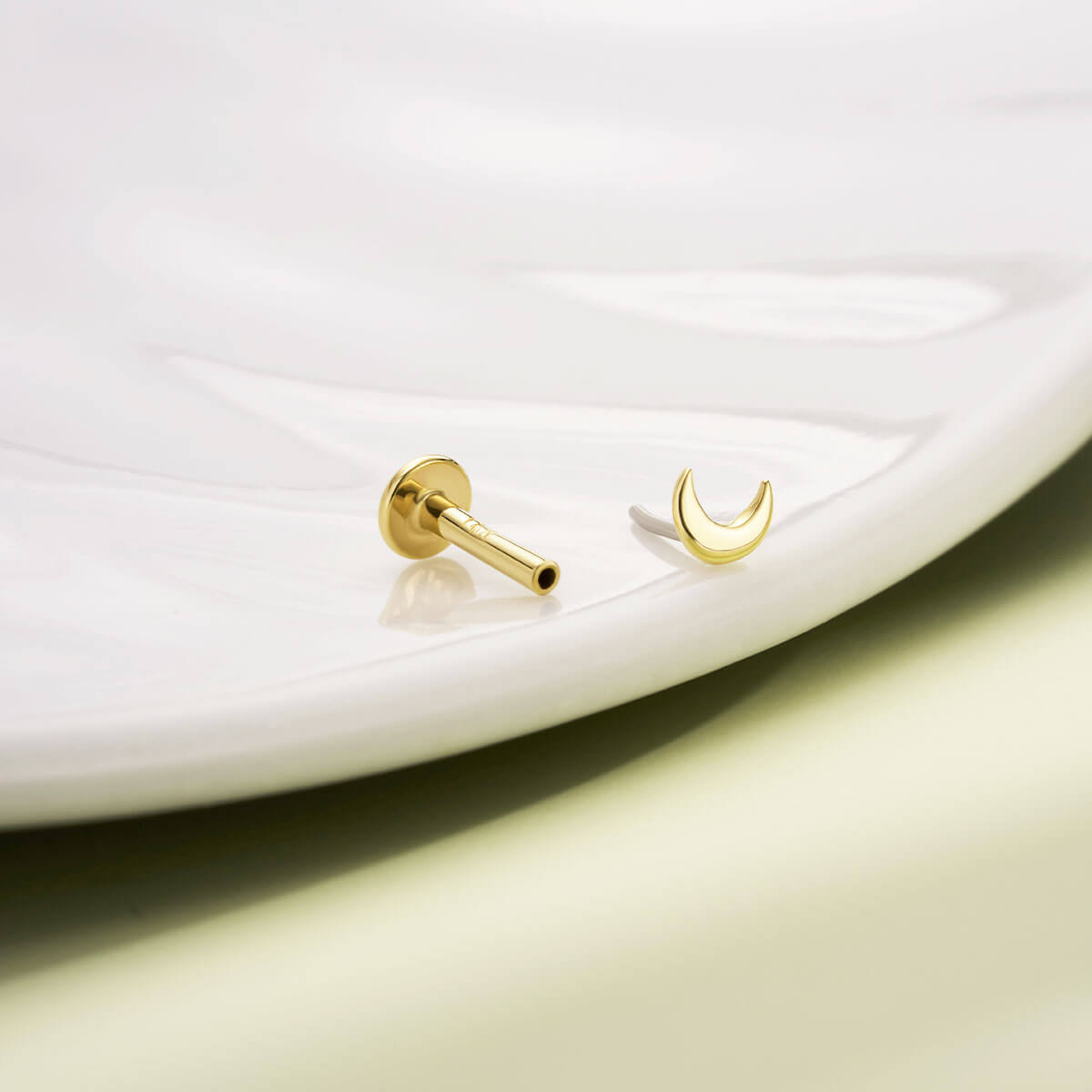 14K Gold Flat Moon Threadless Nose Stud