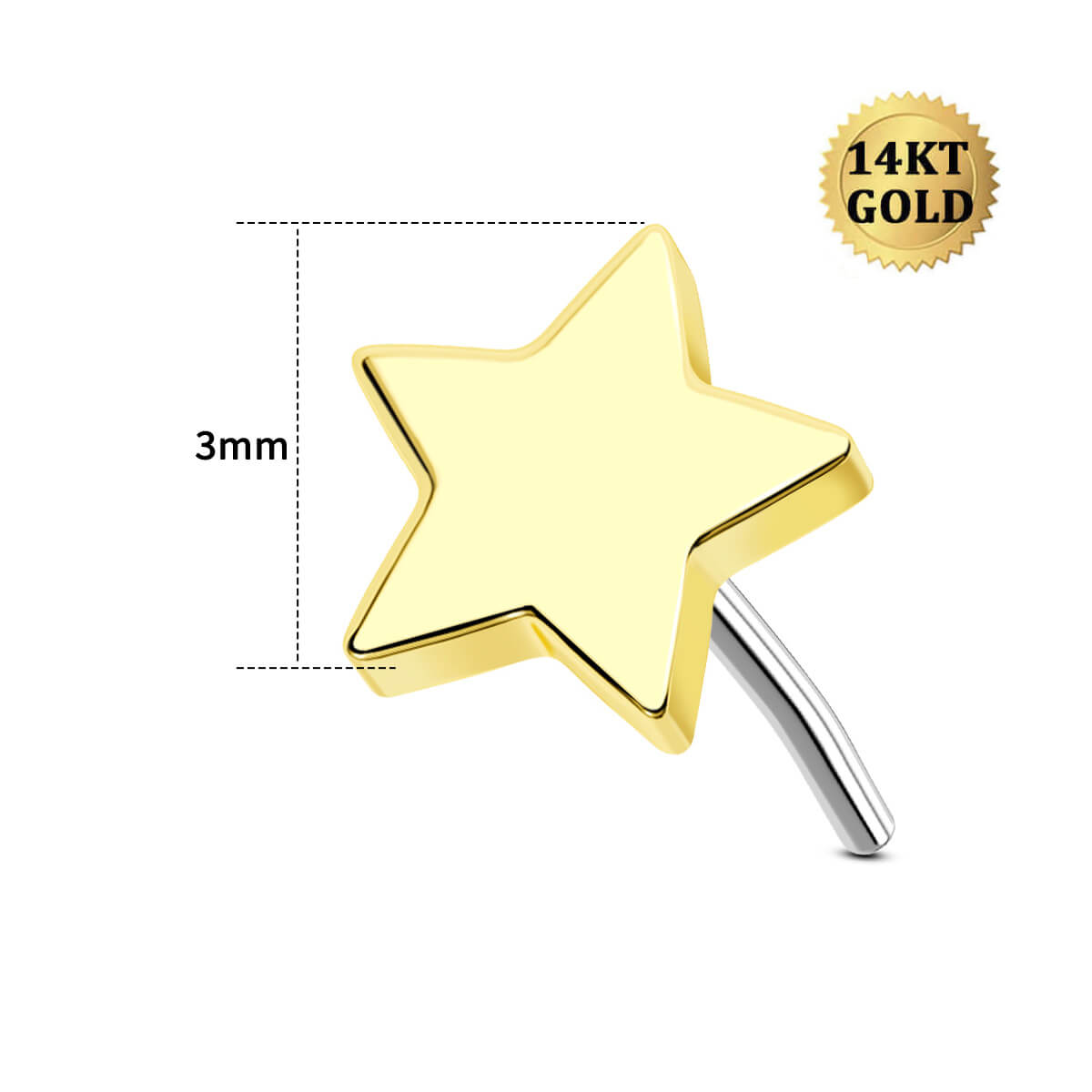 14K Gold Flat Star Threadless Nose & Earring Stud