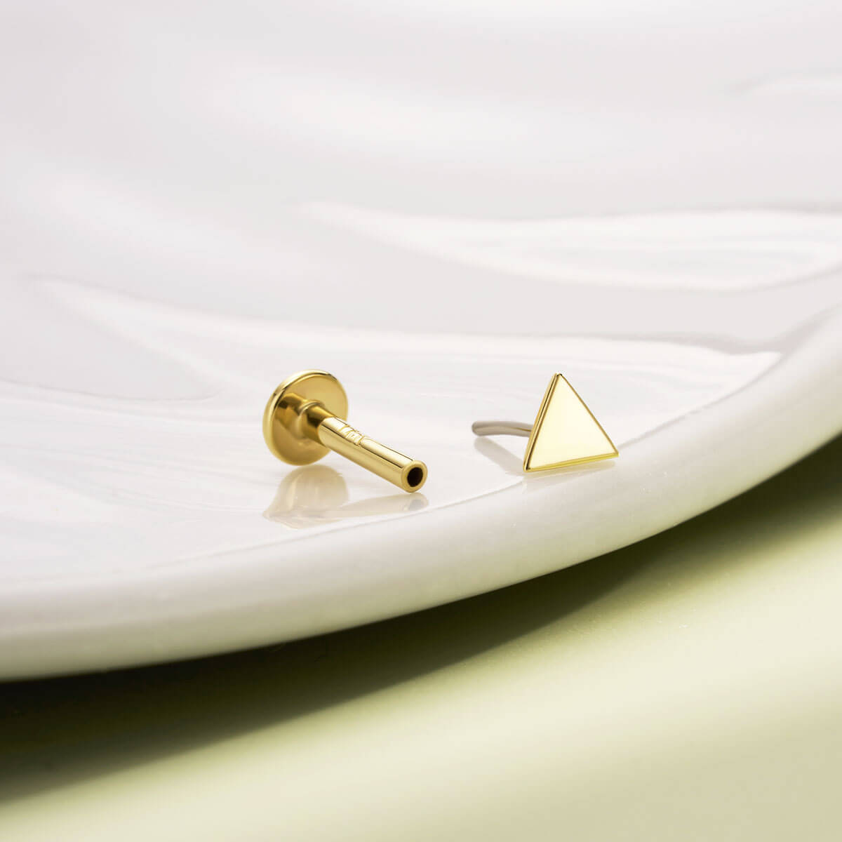 14K Gold Flat Triangle Threadless Nose Stud