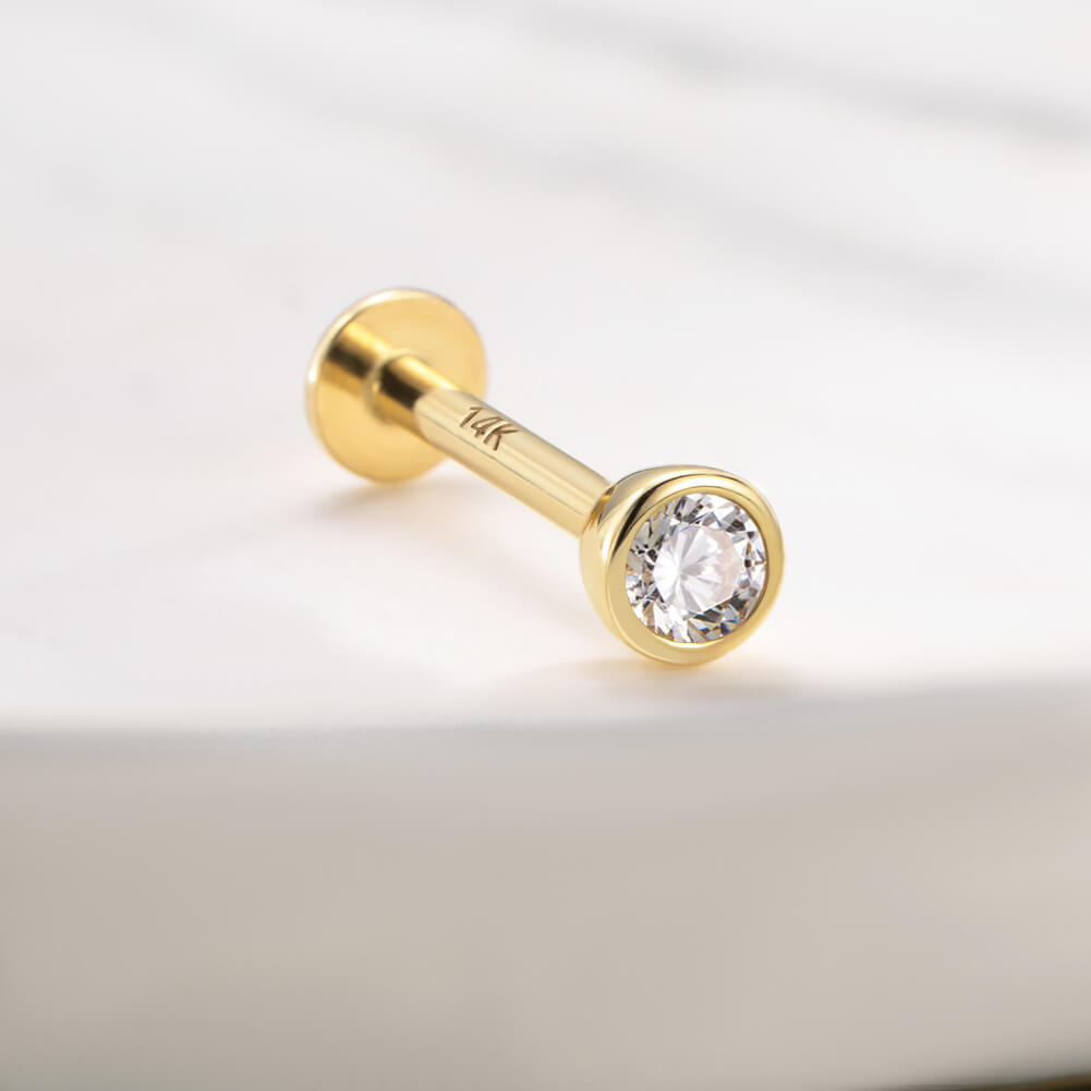 14K Gold CZ Threadless Top & Post Set