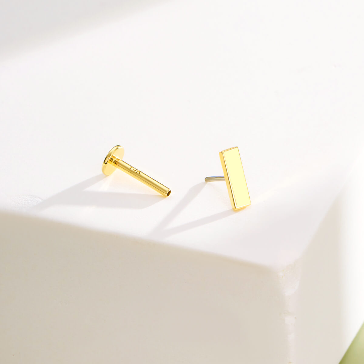 14K Gold Long Bar Threadless Cartilage Earring