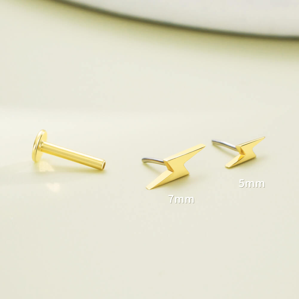 14K Gold Lightning Bolt Threadless Nose Stud