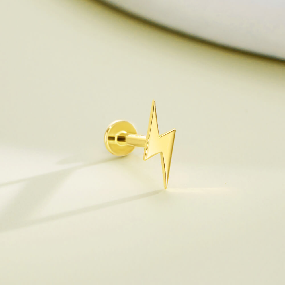 14K Gold Lightning Bolt Threadless Nose Stud