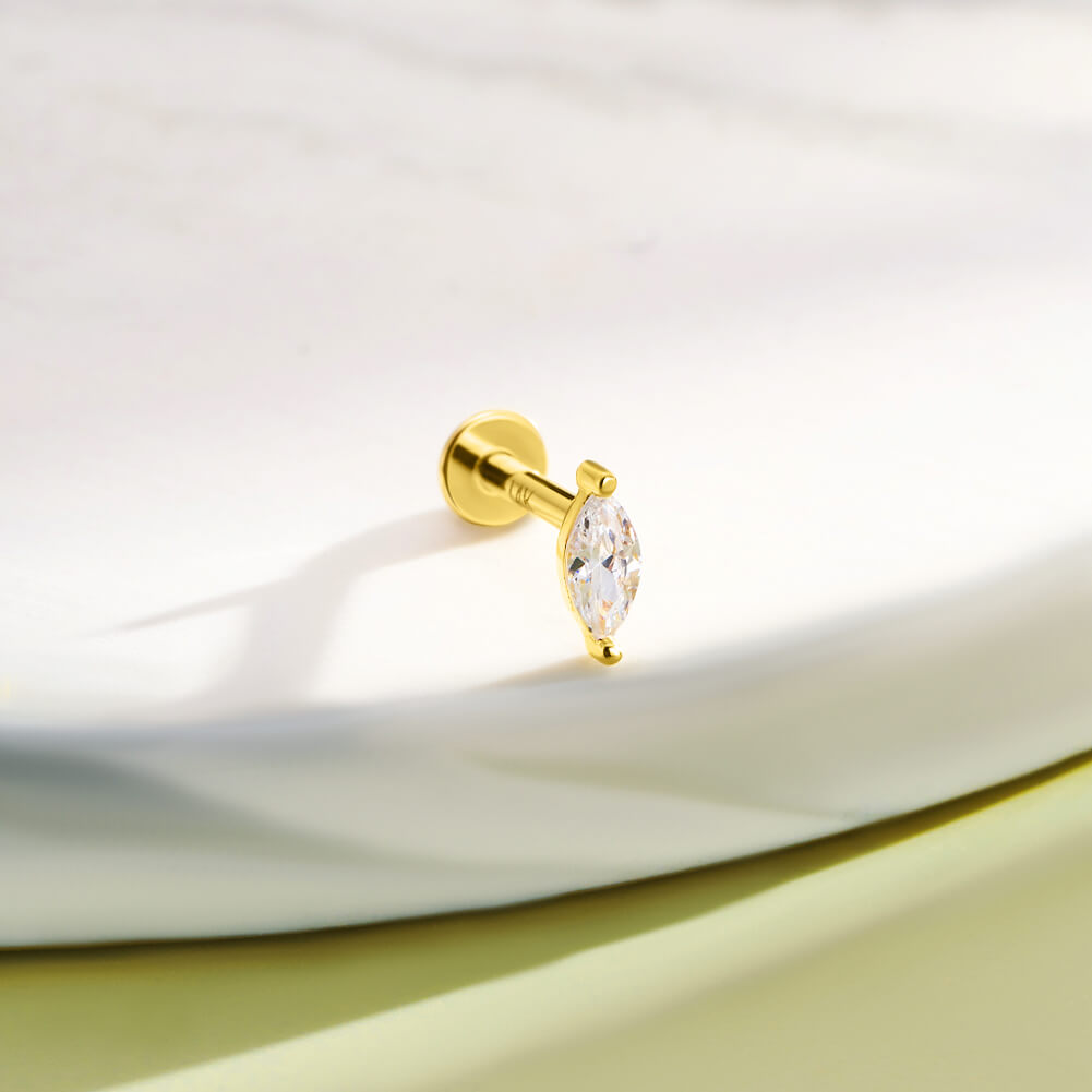 14K Gold Marquise CZ Threadless Conch Stud