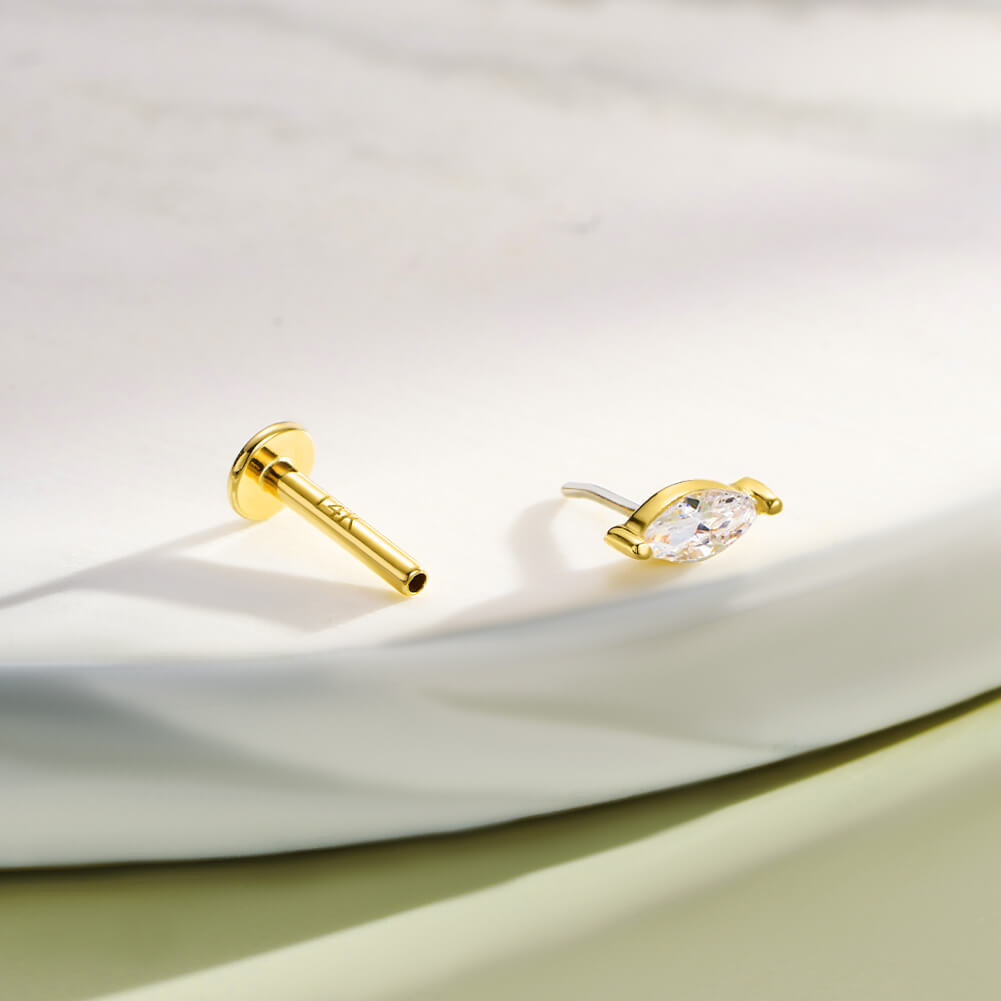 14K Gold Marquise CZ Threadless Conch Stud