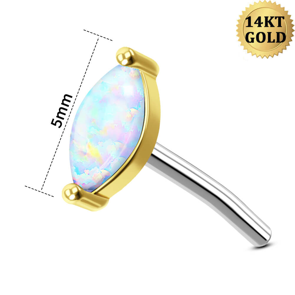 14K Gold Marquise Opal Threadless Nose & Ear Stud