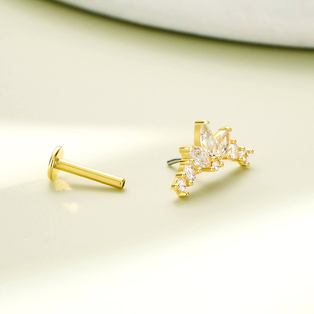 14K Gold Shinny Tiara CZ Threadless Cartilage Earring