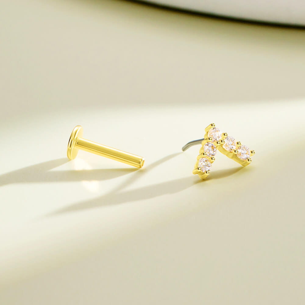 14K Gold Arrow Shape Threadless Nose Stud
