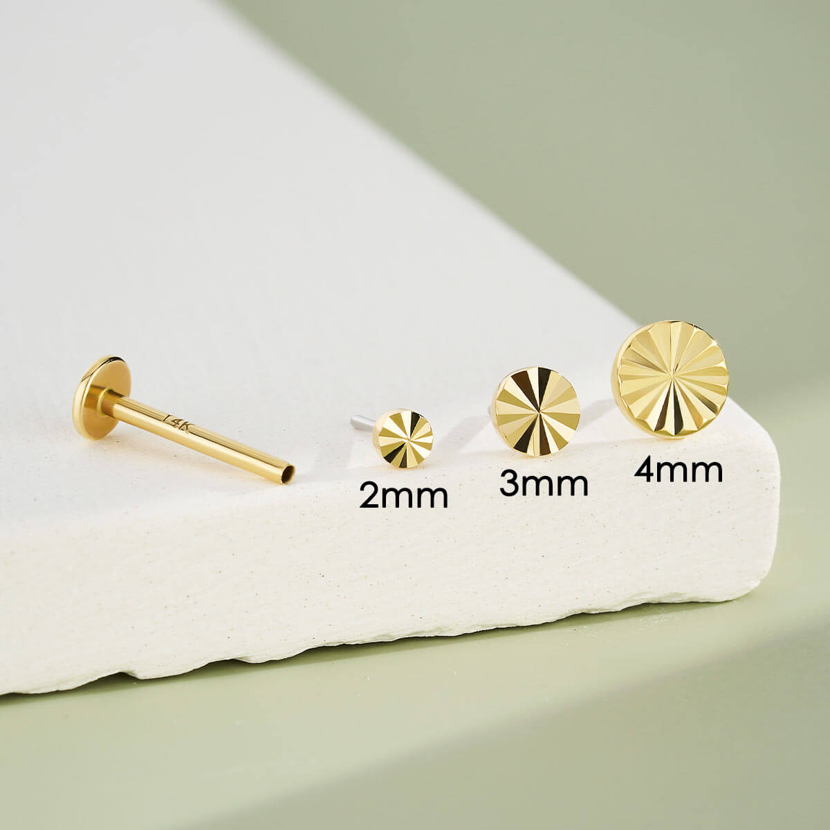 14K Gold Ray of Light Disc Threadless Cartilage Stud