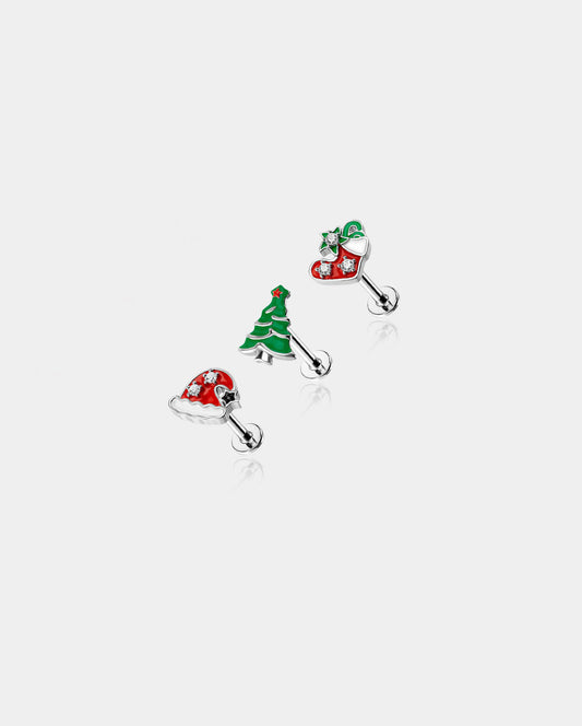 3PCS Christmas Internally Threaded Helix Studs