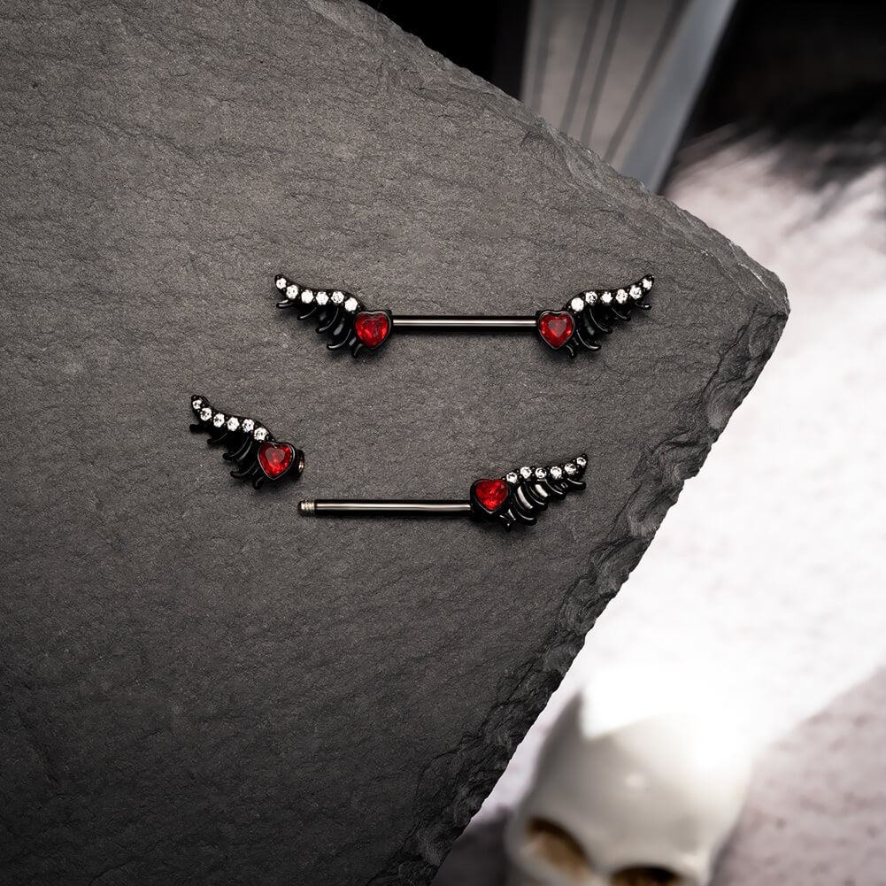 2PCS Red Gems Spiky Wings Nipple Barbell