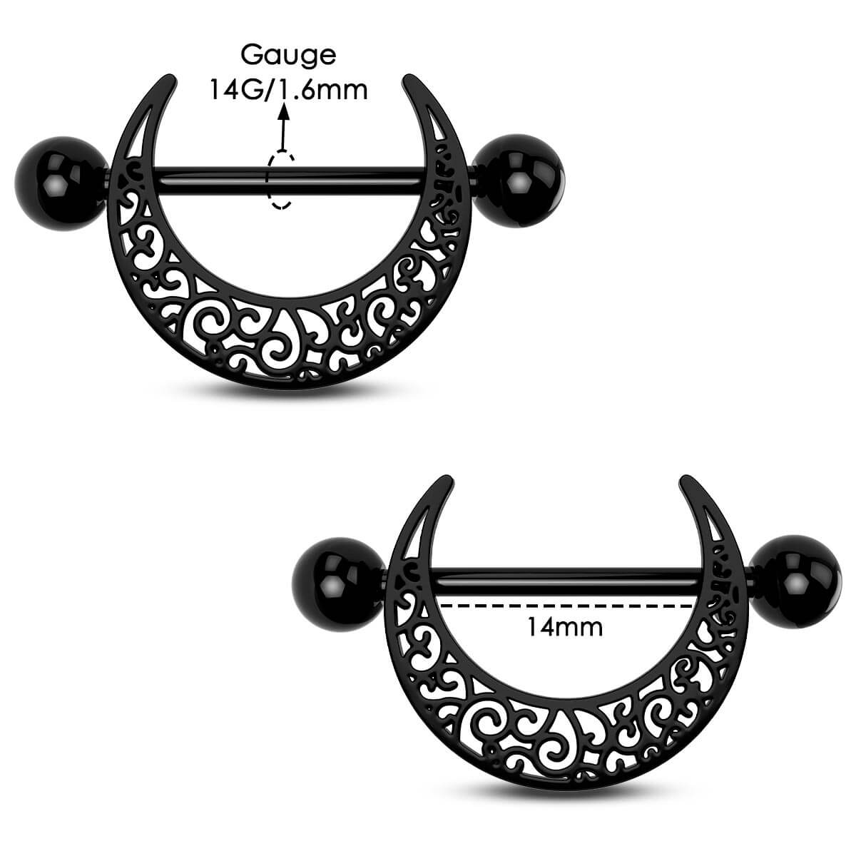 2PCS Carved Out Moon Nipple Barbell