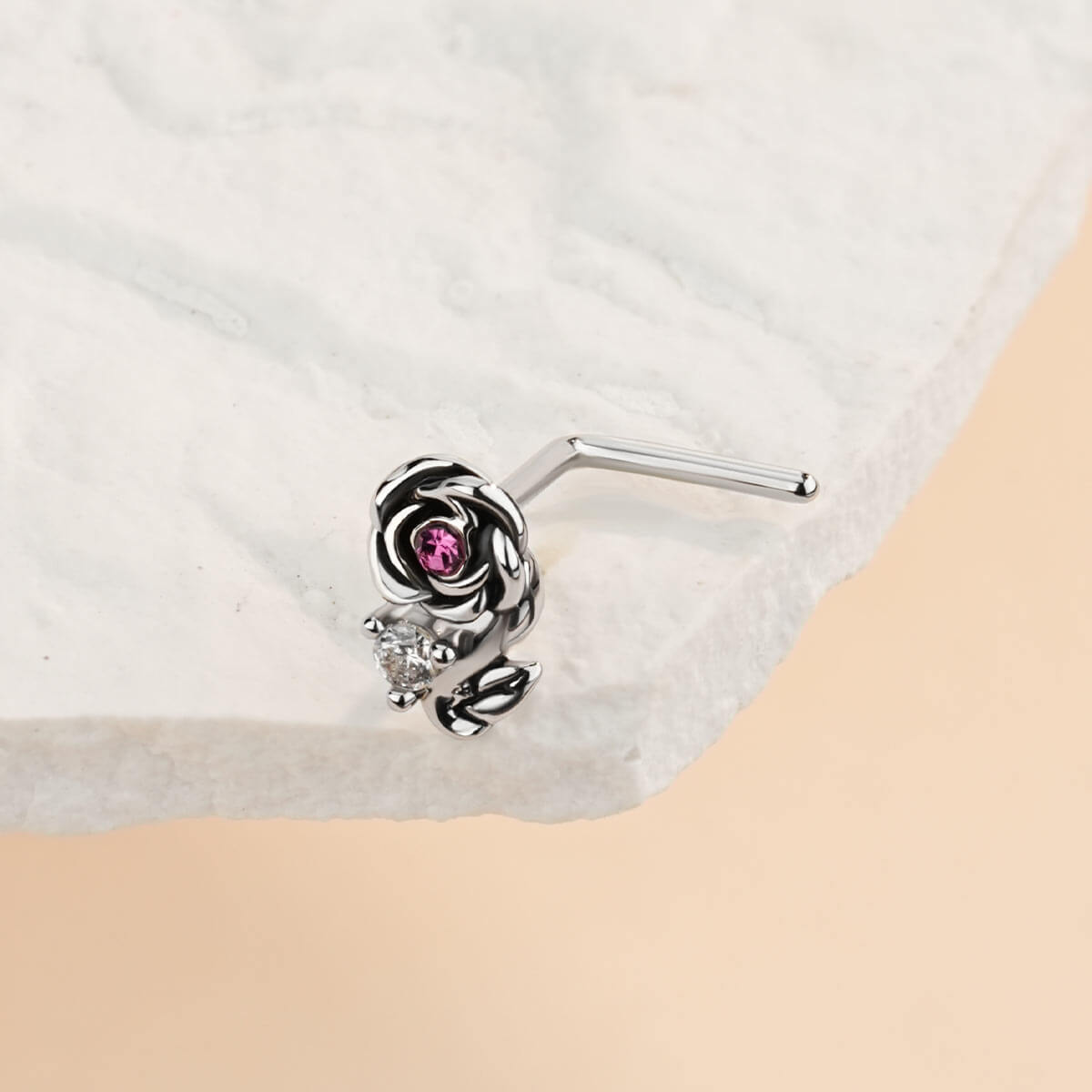 Vintage Rose L-Shaped Nose Stud
