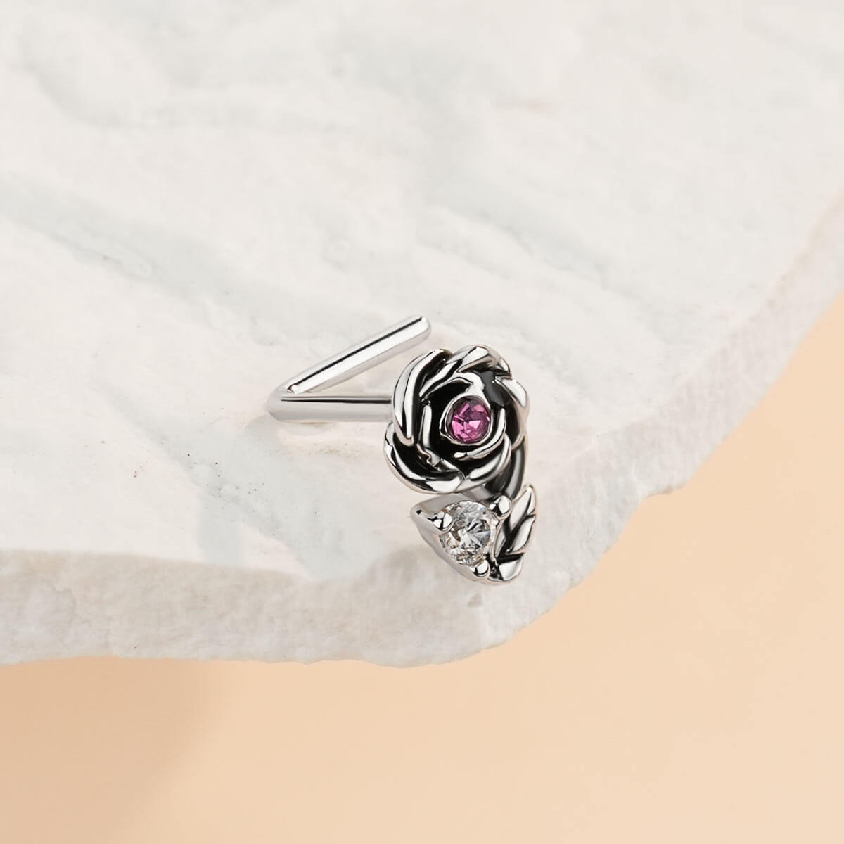 Vintage Rose L-Shaped Nose Stud
