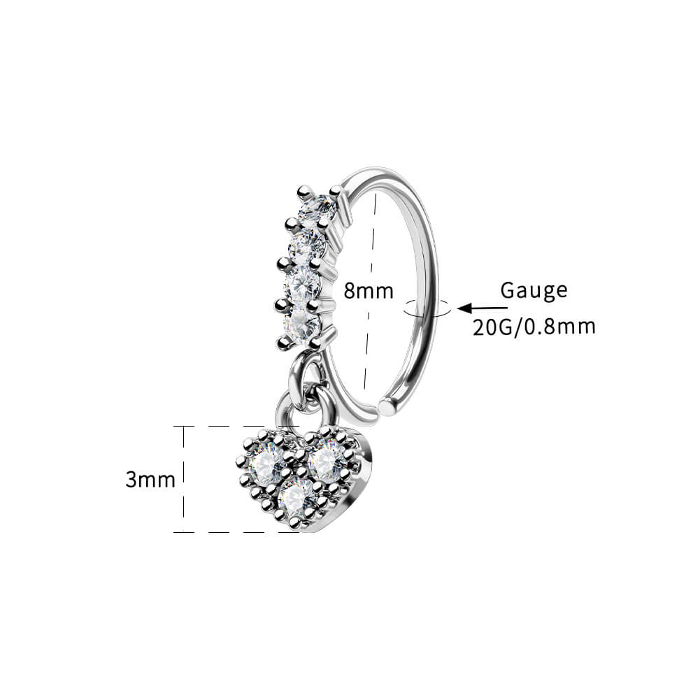 20G Shiny Heart CZ Dangle Nose Ring