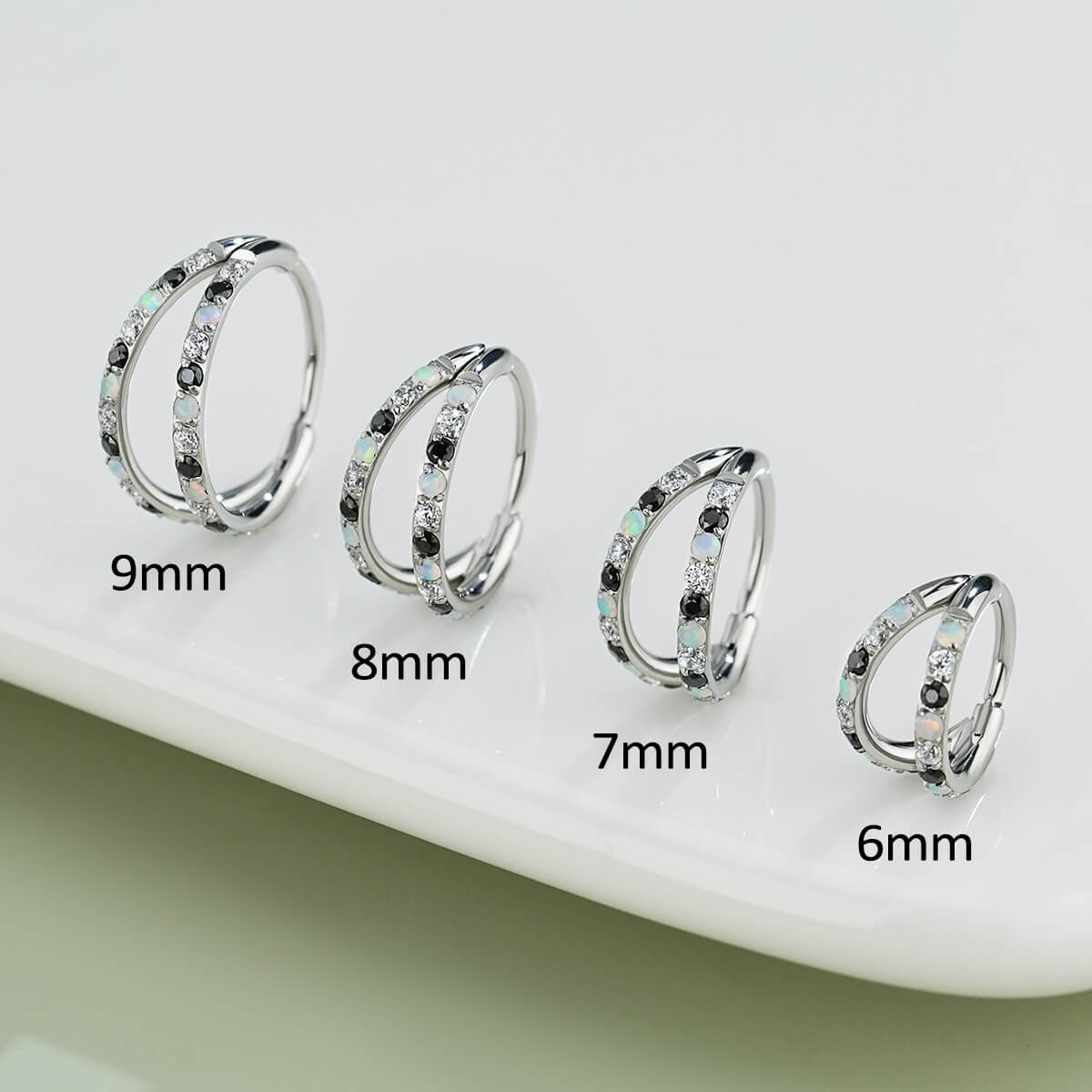 Alternating Opal/ CZ Double Hoop Nose Ring