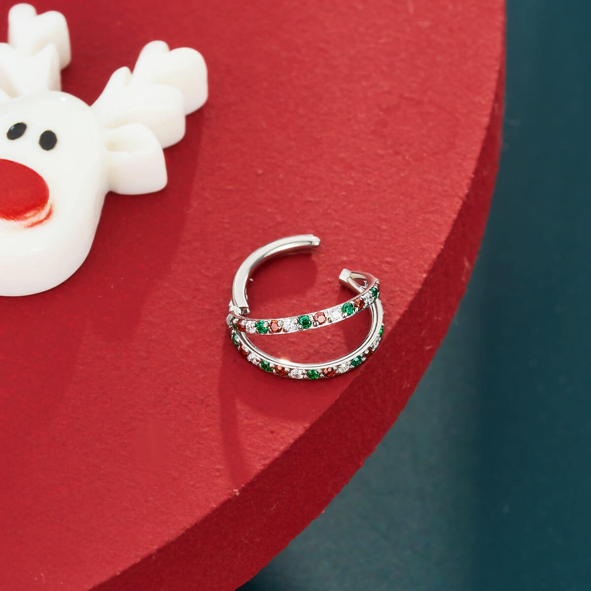 18G Christmas Combo Double Hoop Segment Nose Ring