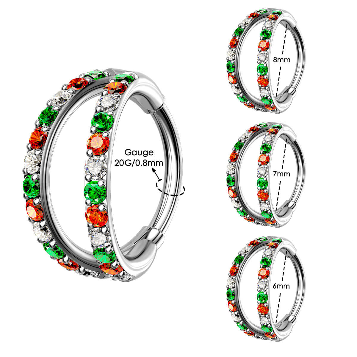 20G Christmas Combo Double Hoop Segment Nose Ring